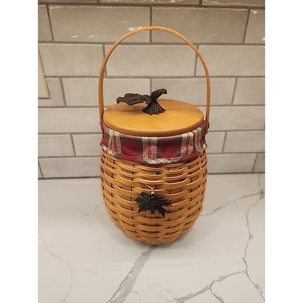 2000 Longaberger October Fields Basket Set With Tie On, Lid, Liner And Protector